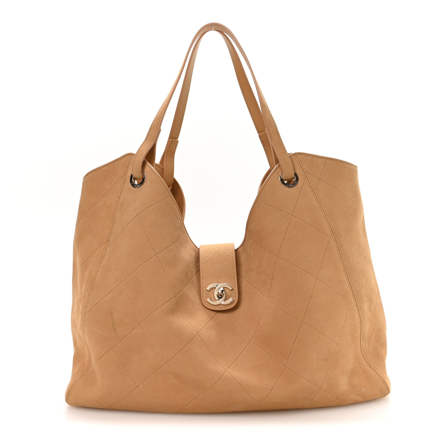 Grained Nubuck Calfskin Quilted Maxi Shopping Bag Beige