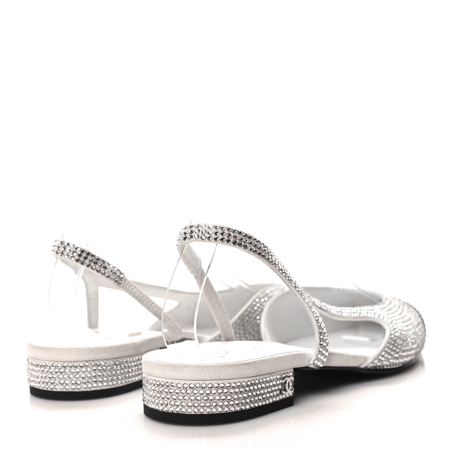 Strass Grosgrain Cap Toe CC Slingback Flats 38 Silver Black