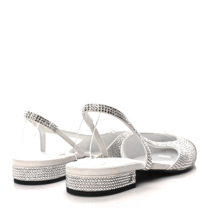 Chanel Strass Grosgrain Cap Toe CC Slingback Flats 38 Silver Black 4 of 9