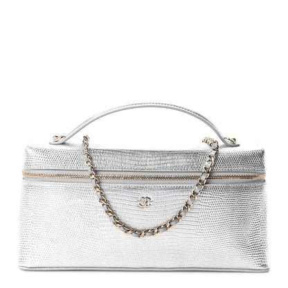 Chanel Lizard Embossed Top Handle Slim Vanity With Chain Silver 1 of 10
