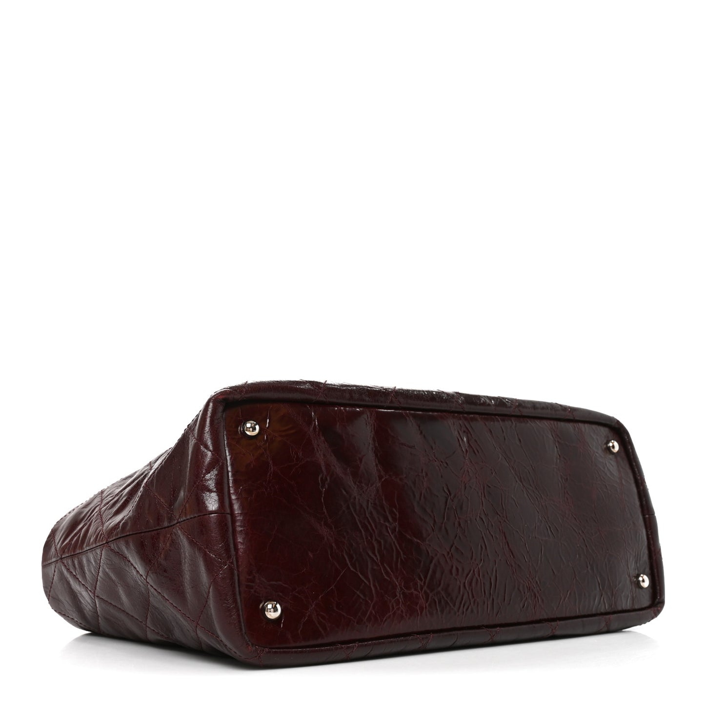 Glazed Calfskin Lambskin Quilted Portobello Tote Burgundy