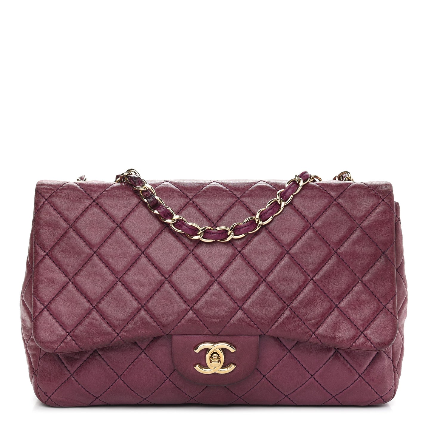 Lambskin Quilted Jumbo Single Flap Purple