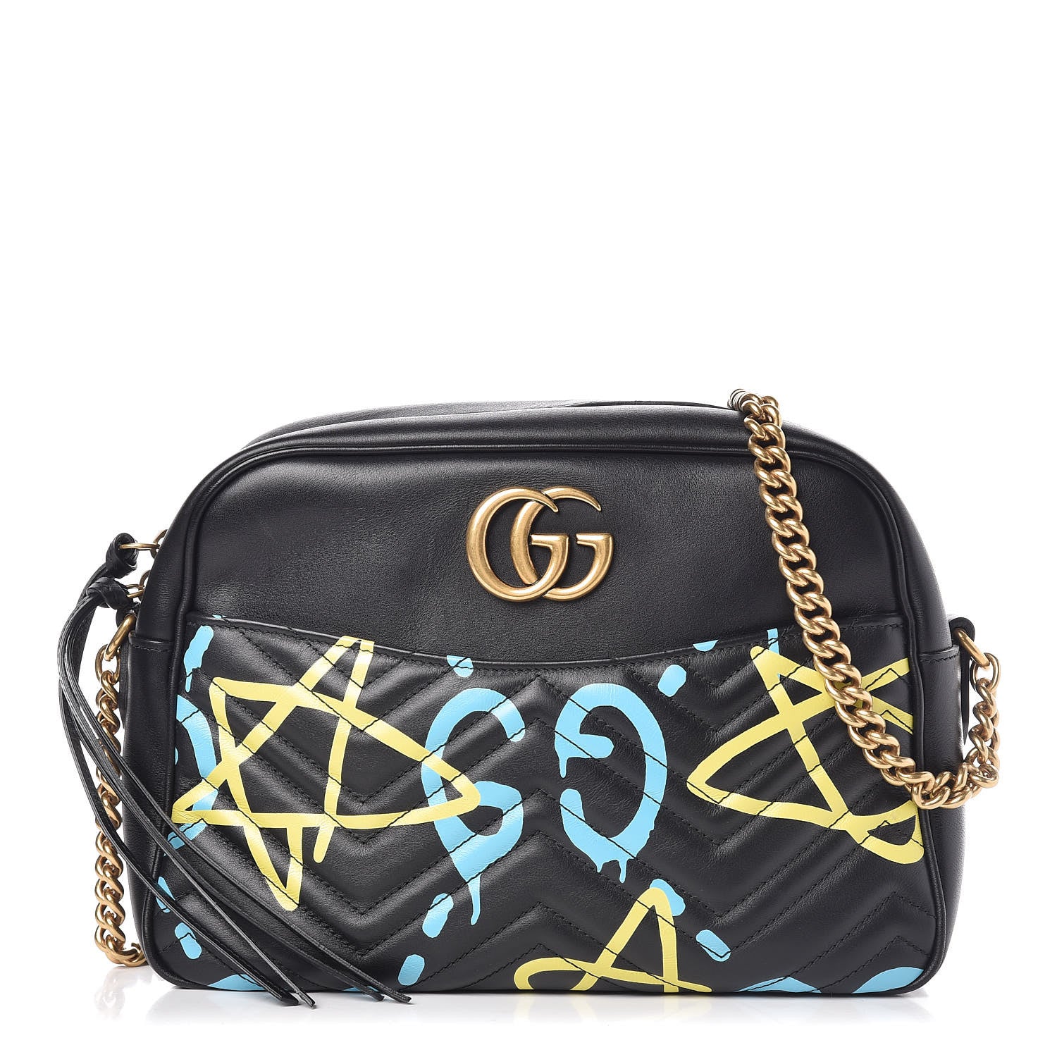 Gucci Calfskin Matelasse GucciGhost Medium GG Marmont Chain Shoulder Bag Black New Acquamarine 1 of 22