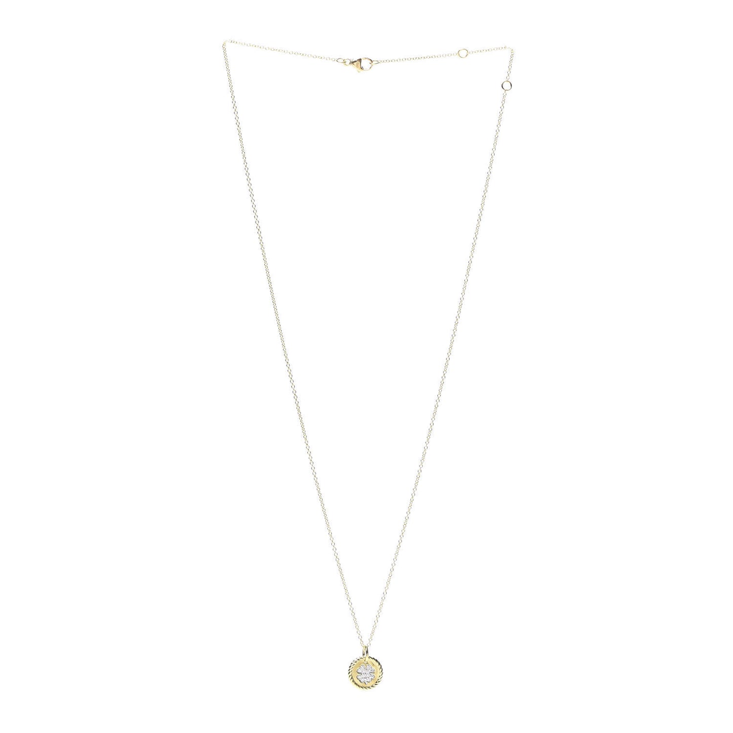 18K Yellow Gold Diamond Cable Collectibles Clover Charm Pendant Necklace