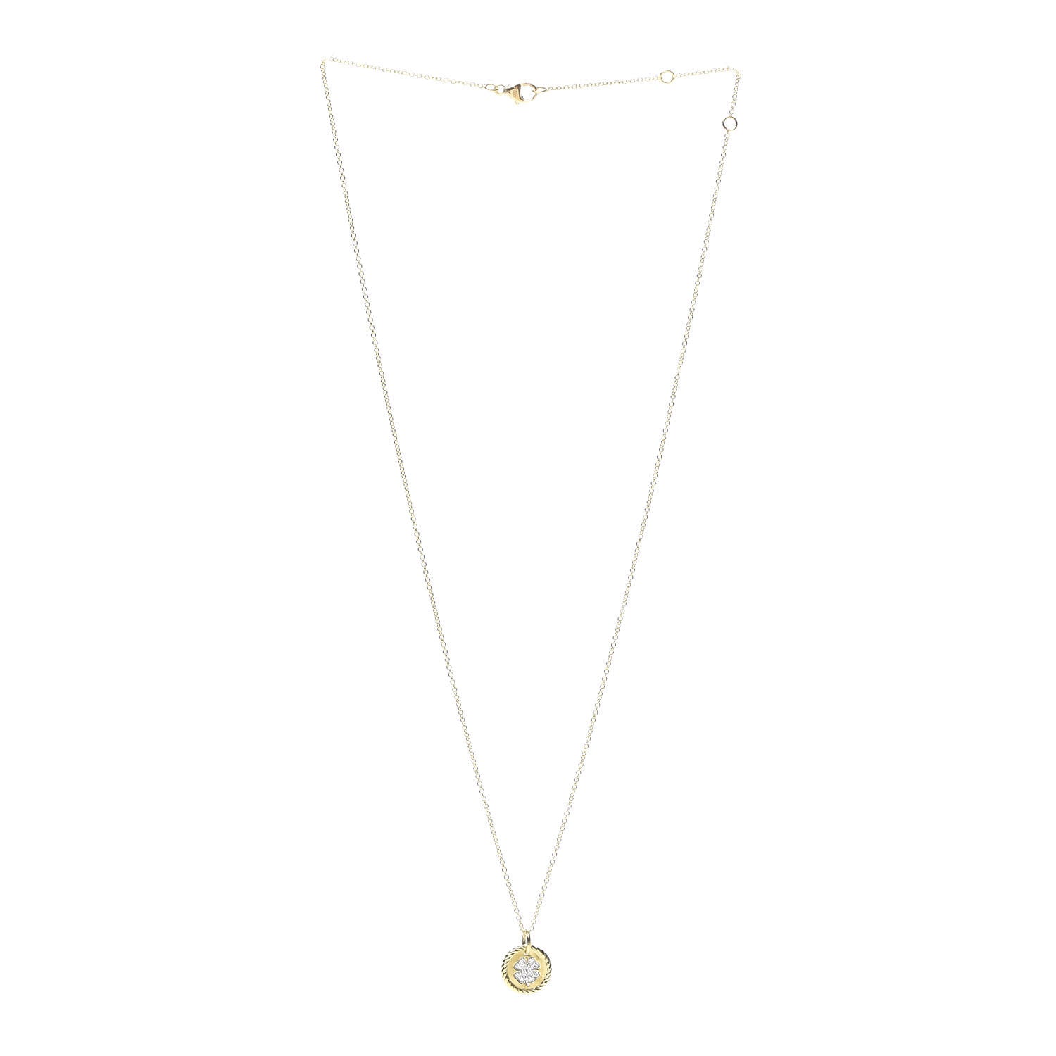 David Yurman 18K Yellow Gold Diamond Cable Collectibles Clover Charm Pendant Necklace 3 of 5