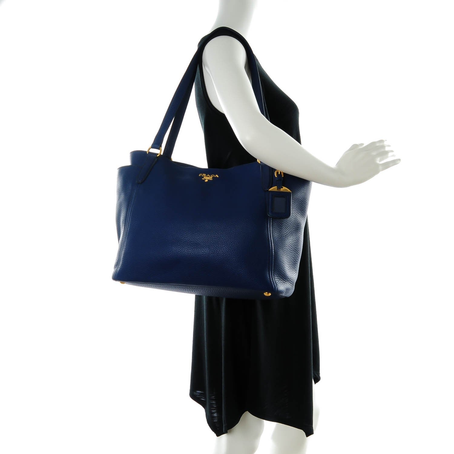 Prada Vitello Daino Side Pocket Shoulder Bag Inchiostro 2 of 8