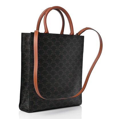 Celine Triomphe Canvas Calfskin Small Vertical Cabas Tan 3 of 9