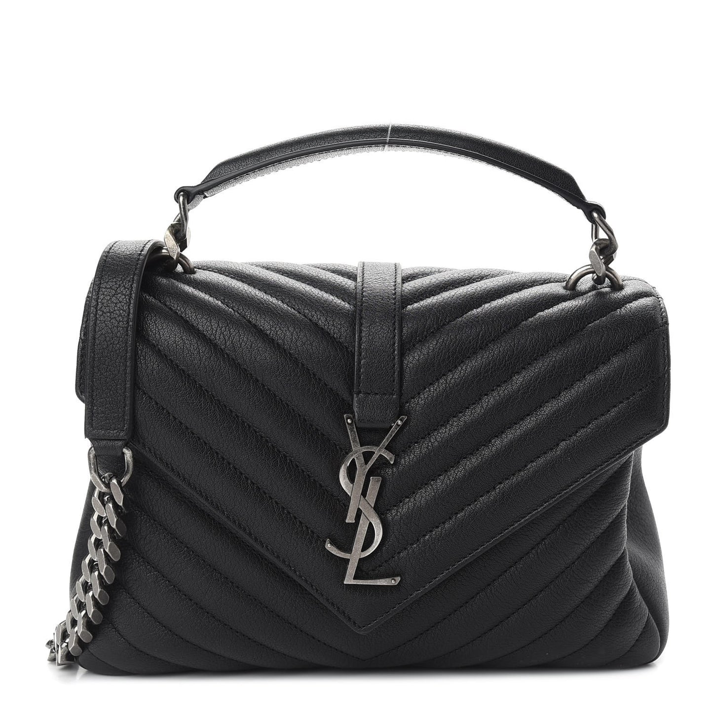 Sheepskin Matelasse Chevron Monogram Medium College Bag Black