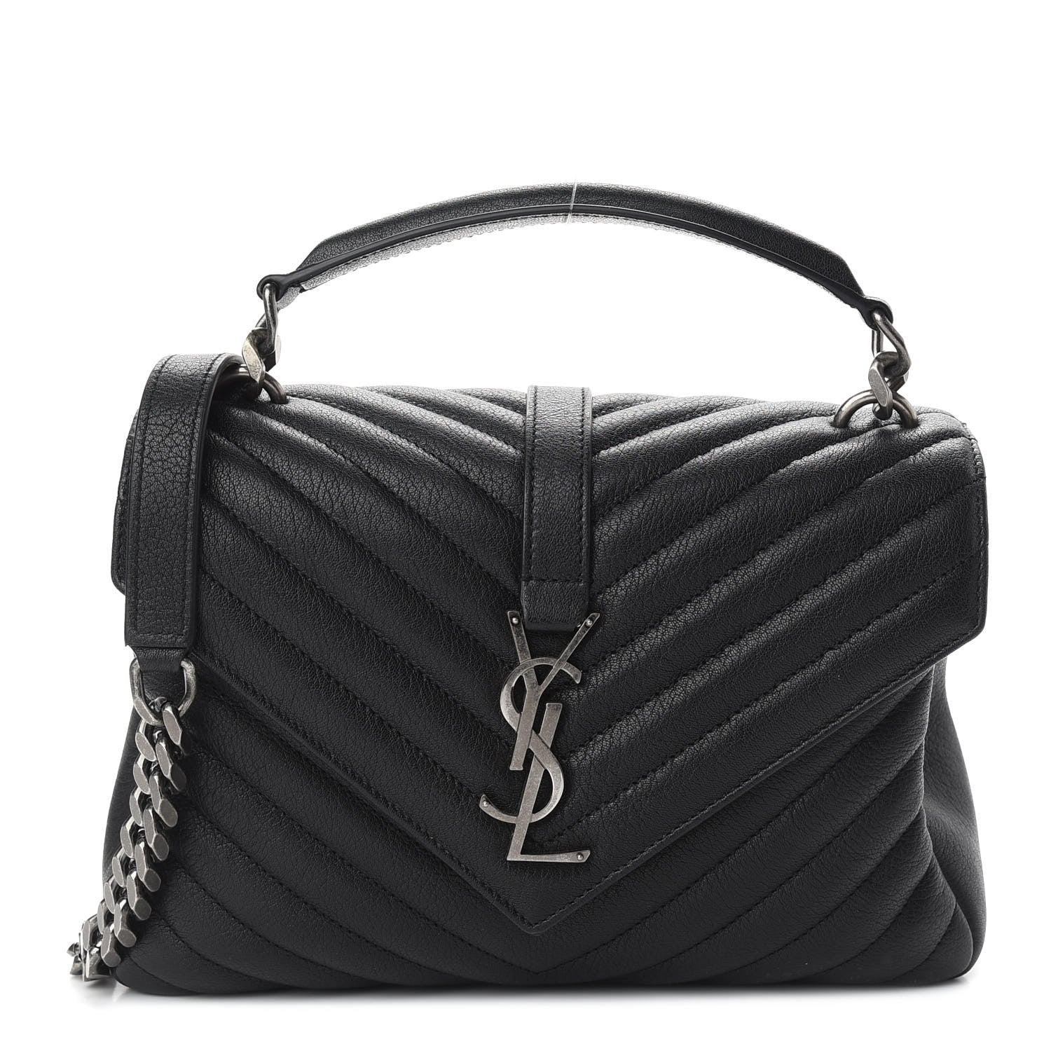 Saint Laurent Sheepskin Matelasse Chevron Monogram Medium College Bag Black 1 of 9