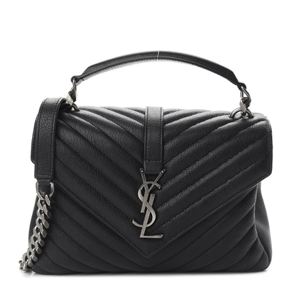 Saint Laurent Sheepskin Matelasse Chevron Monogram Medium College Bag Black 1 of 9