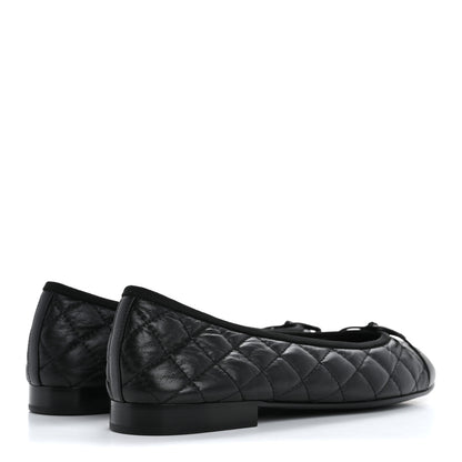 Chanel Aged Calfskin Quilted CC Cap Toe Ballerina Flats 39 Black 5 of 10