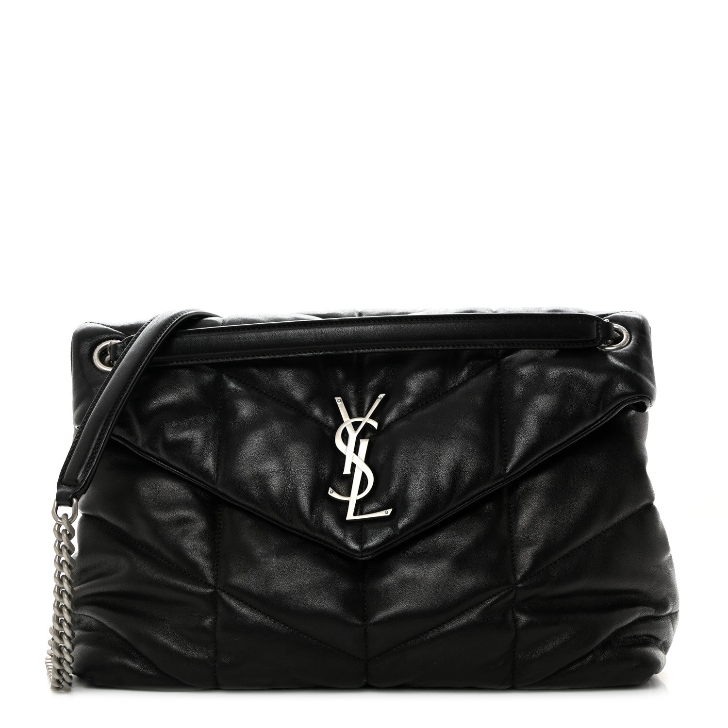 Saint Laurent Lambskin Quilted Medium Loulou Puffer Monogram Chain Satchel Black 1 of 10