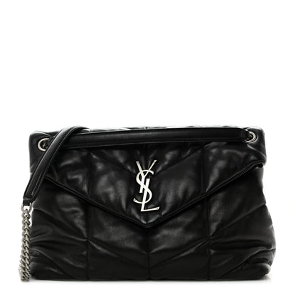 Saint Laurent Lambskin Quilted Medium Loulou Puffer Monogram Chain Satchel Black 1 of 10