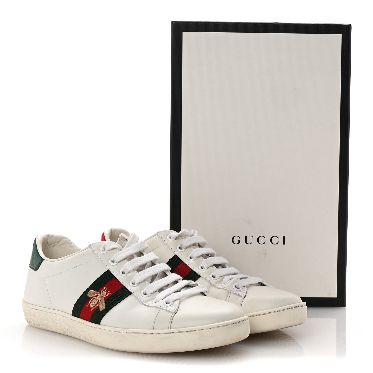Gucci Calfskin Ayers Bee Embroidered Womens Ace Sneakers 37.5 White Green 20 of 20