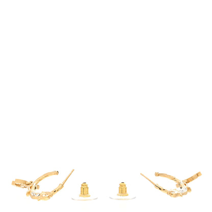 Chanel Metal Crystal Studded CC Hoop Drop Earrings Gold 3 of 4