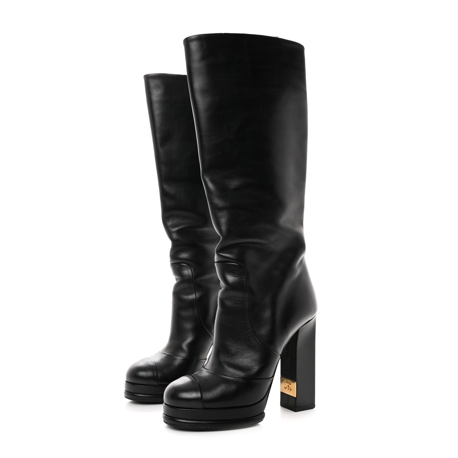 Chanel Calfskin Knee High Boots 37 Black 3 of 8