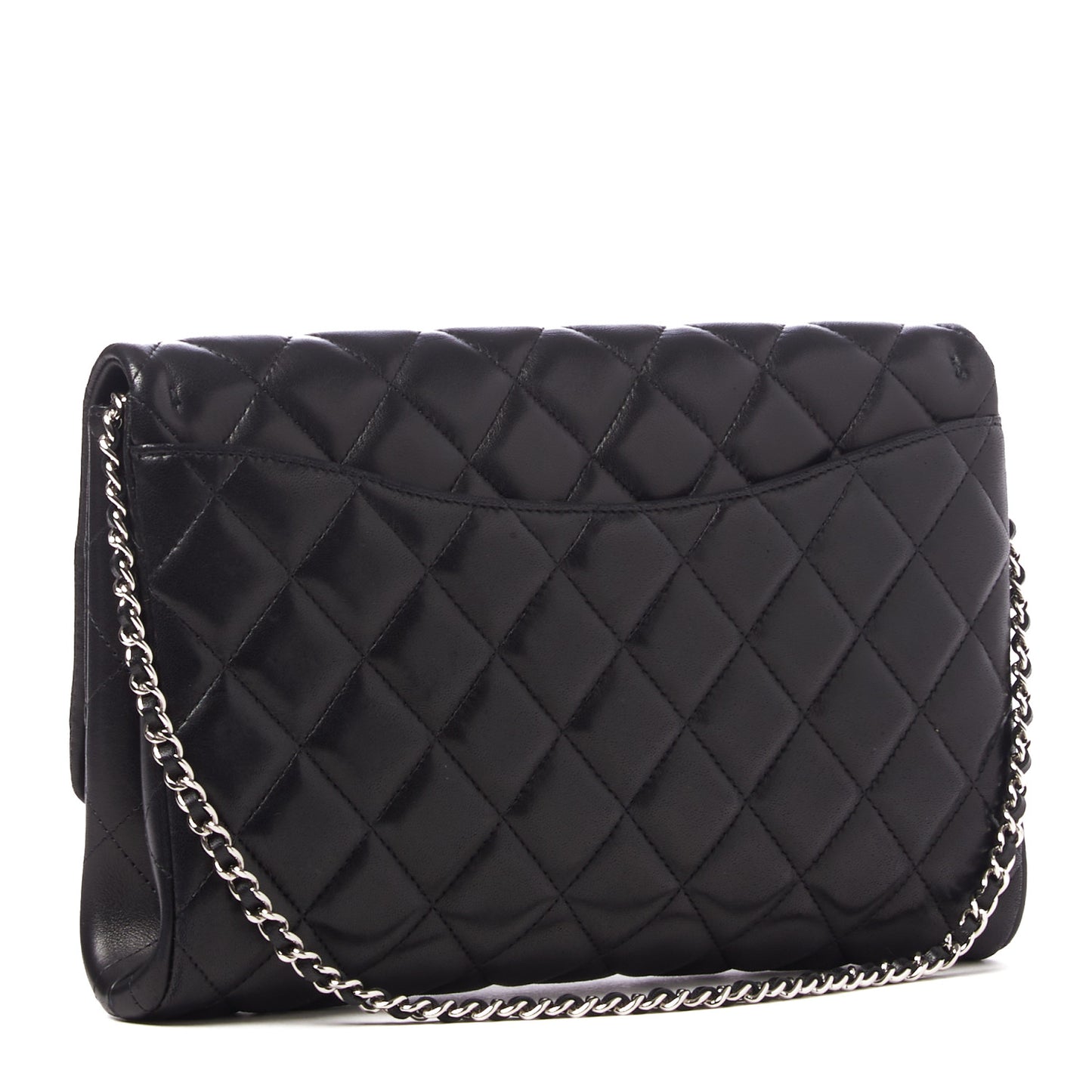 Lambskin Quilted Clutch With Chain Flap Black