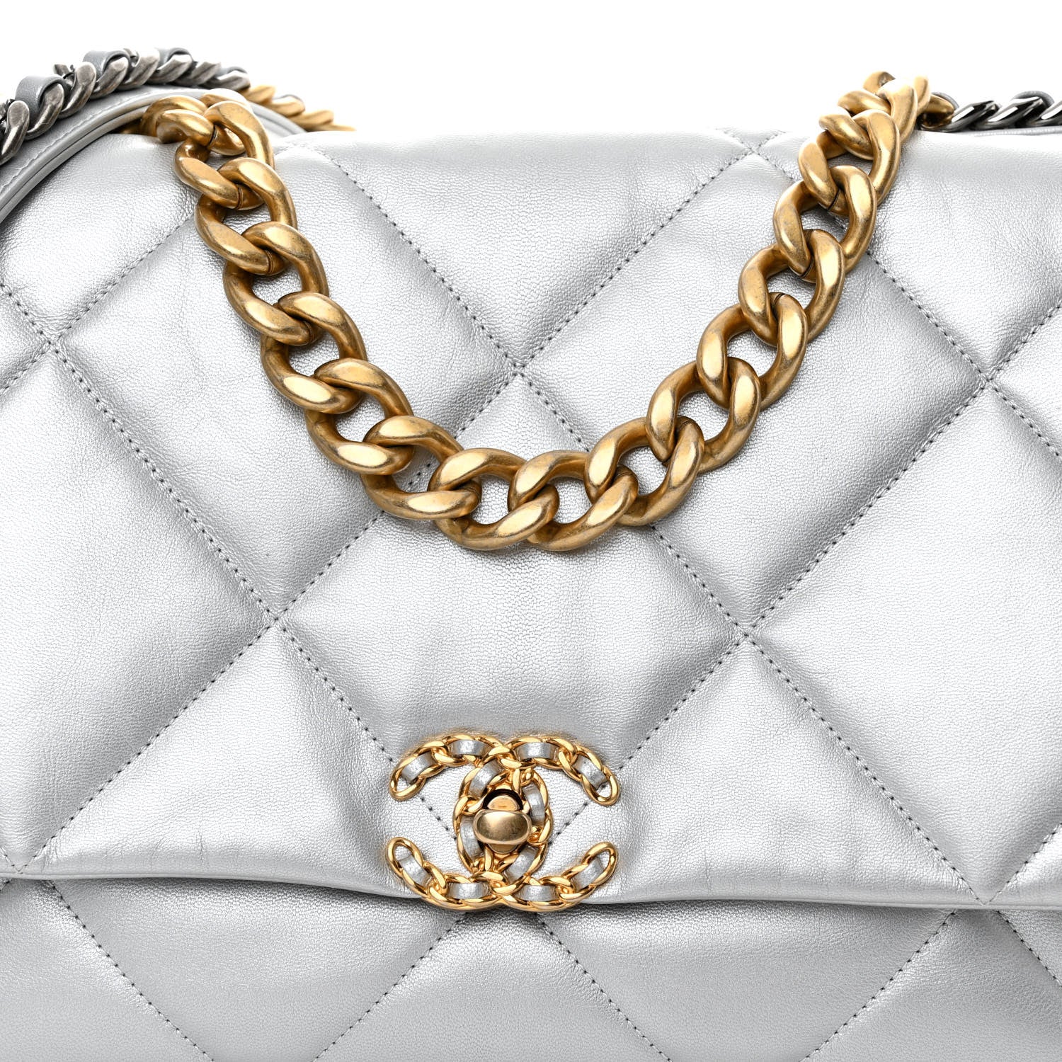 Chanel Metallic Goatskin Quilted Maxi Chanel 19 Flap Silver 8 of 10