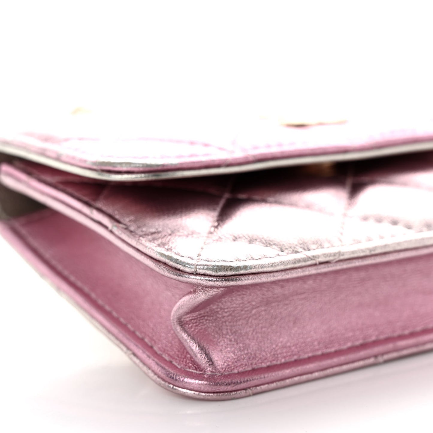 Gradient Metallic Lambskin Quilted Flap Chain Belt Bag Gold Pink