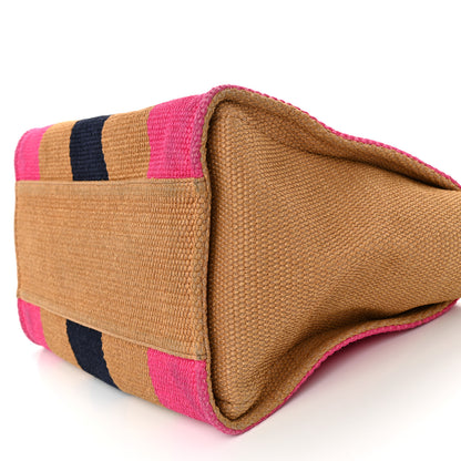Chanel Straw Raffia Calfskin Striped Medium Deauville Tote Dark Beige Fuchsia Navy Blue 10 of 11