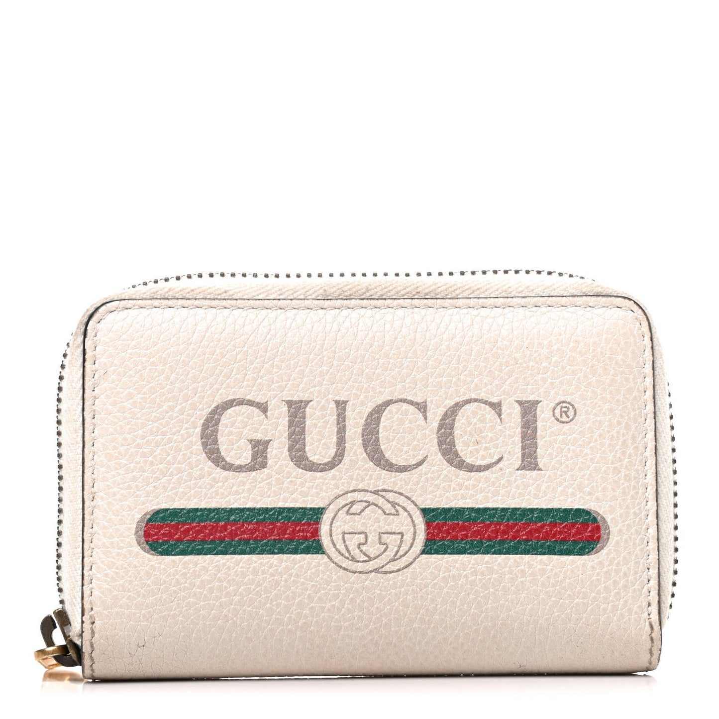 Calfskin Logo Zip Around Card Case White