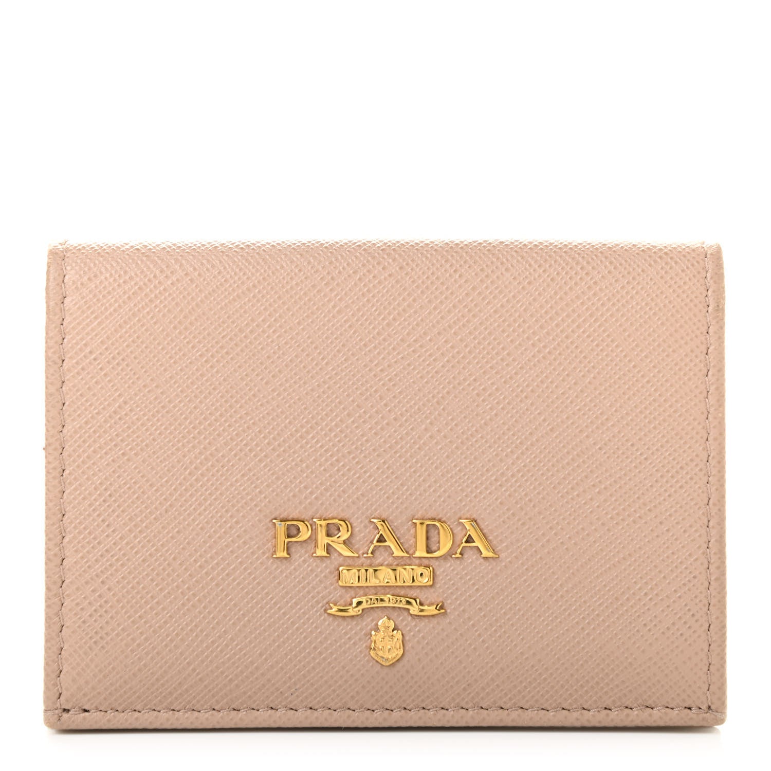 Prada Saffiano Metal Bi-Fold Card Holder Wallet Cammeo 1 of 7