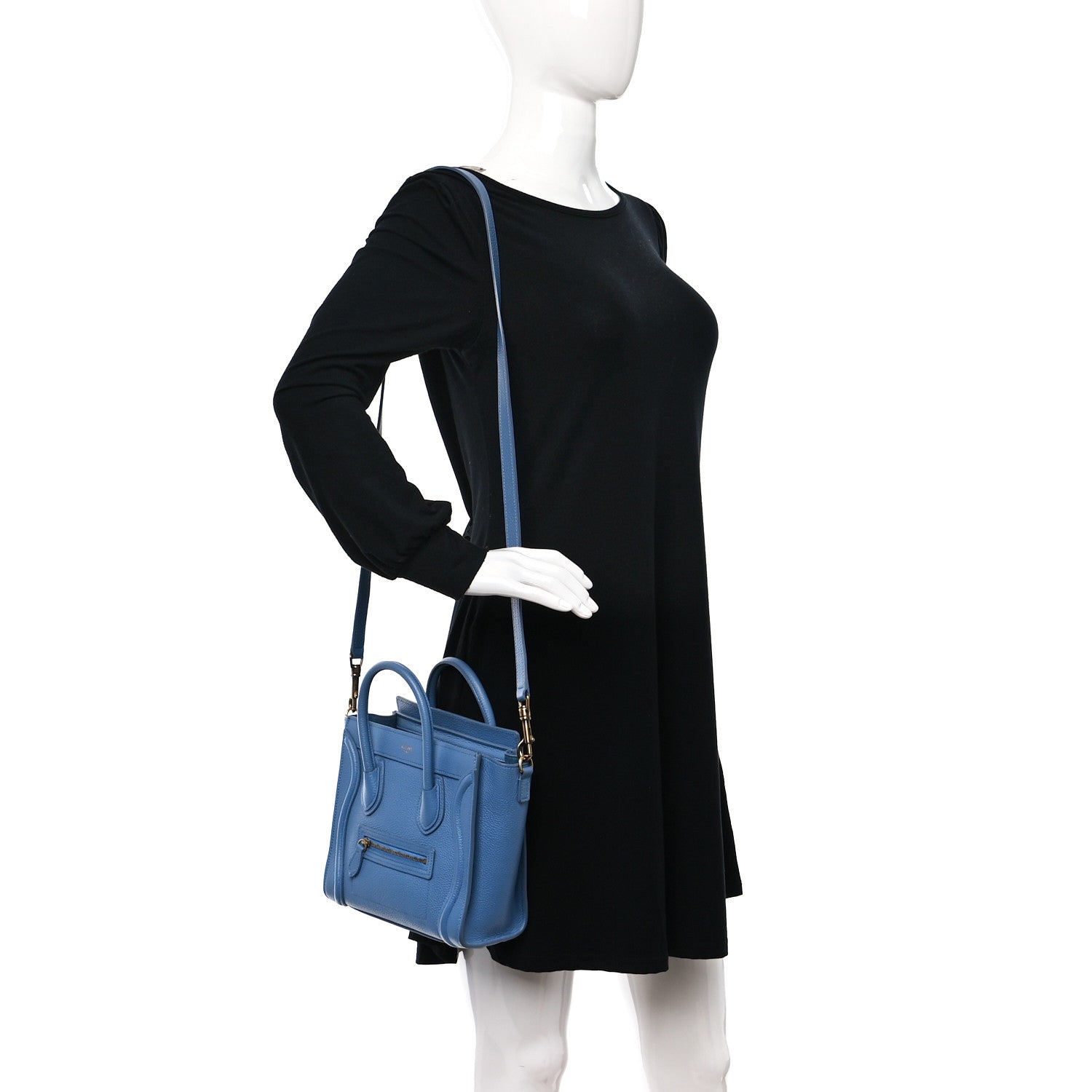 Celine Drummed Calfskin Nano Luggage Blue 3 of 12