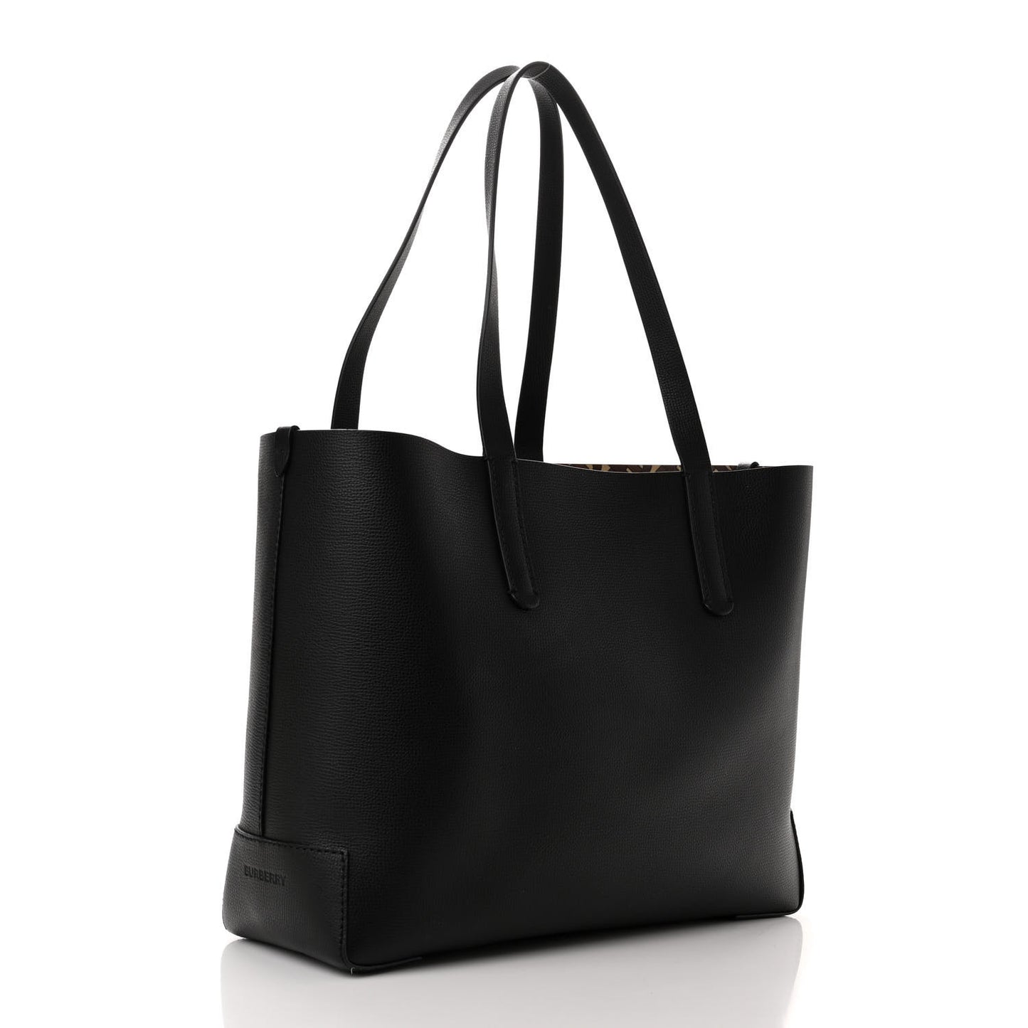 Calfskin TB Motif Embossed Medium Tote Black