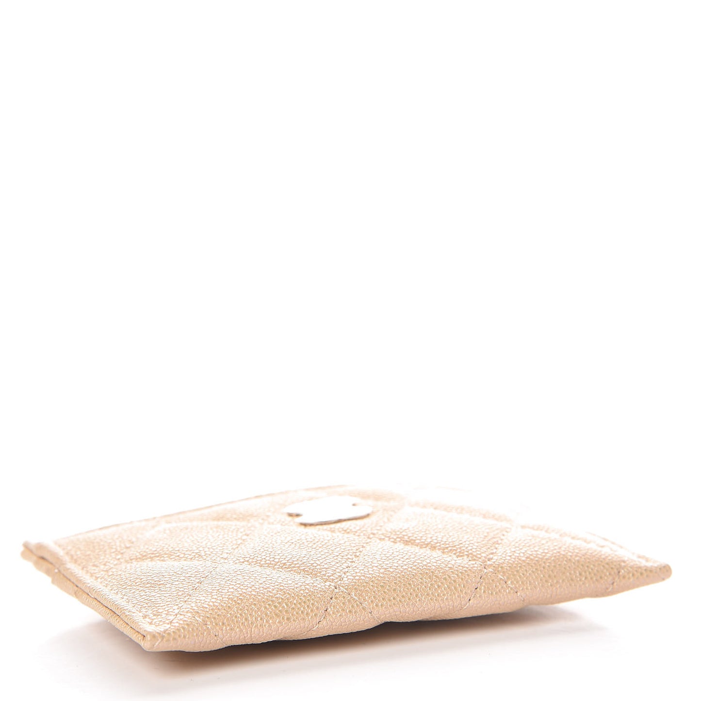 Iridescent Caviar Quilted Card Holder Beige