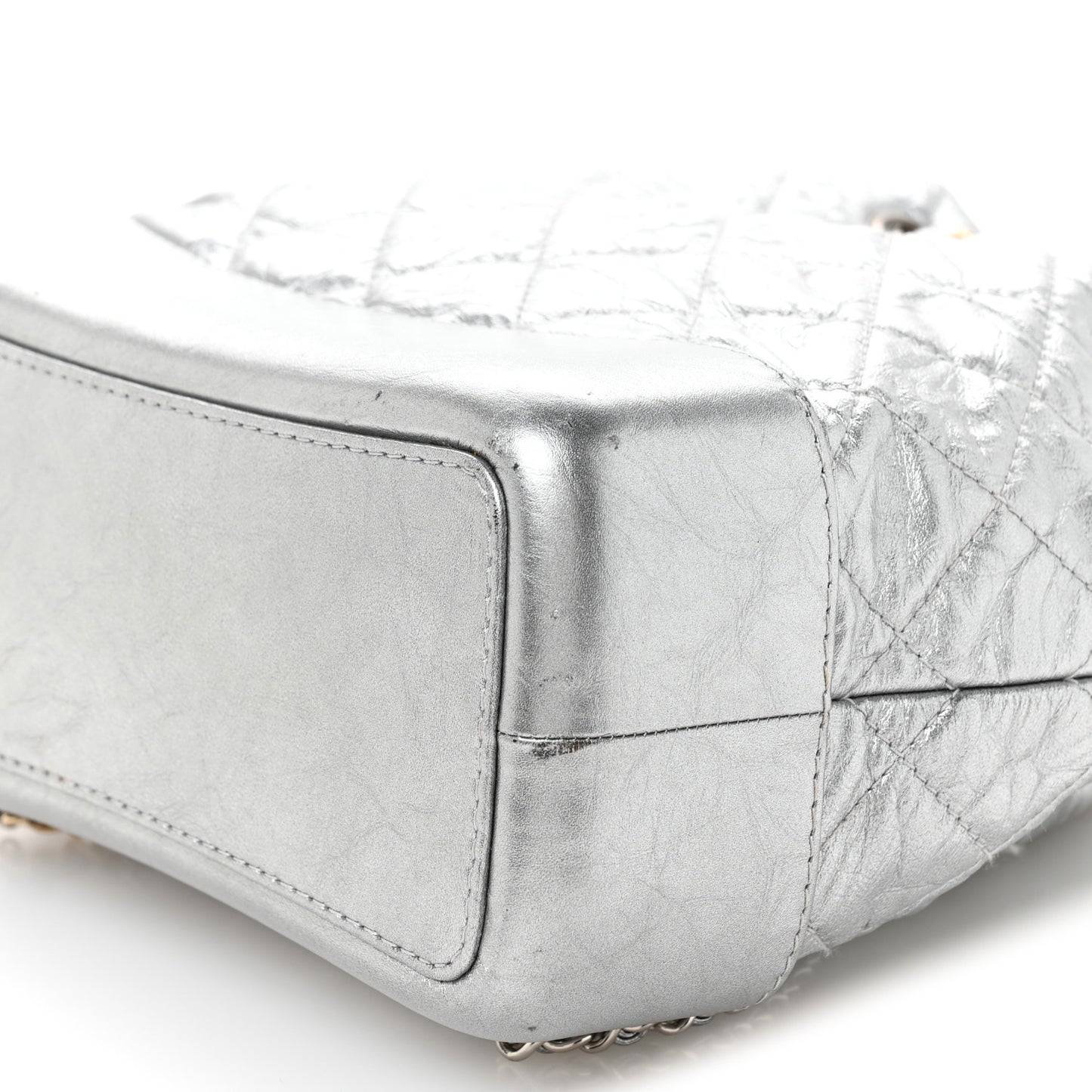 Metallic Crumpled Calfskin Quilted Small Gabrielle Backpack Silver