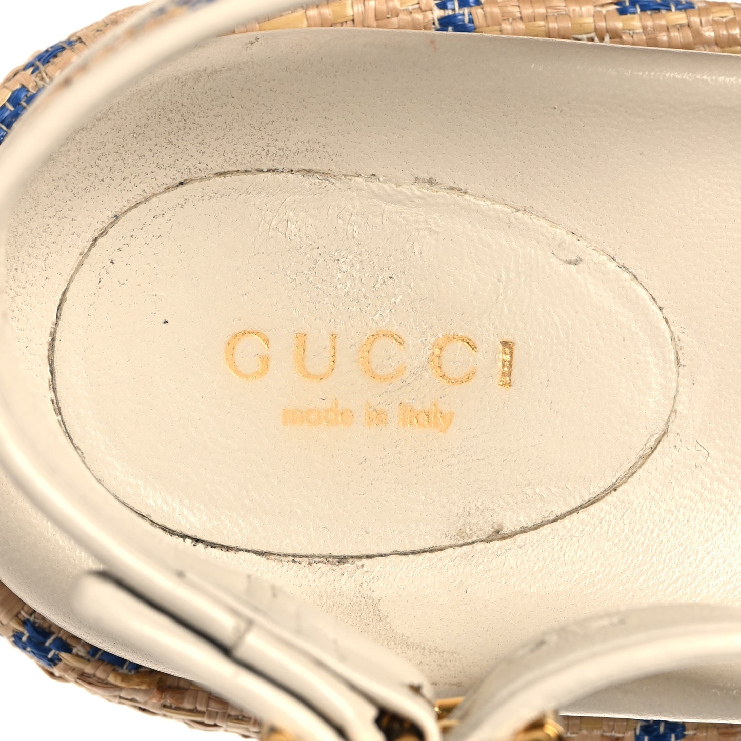 Raffia GG Monogram Granada Kid Angelina Platform 35mm Slingback Sandals 37.5 Natural Royale Mystic White