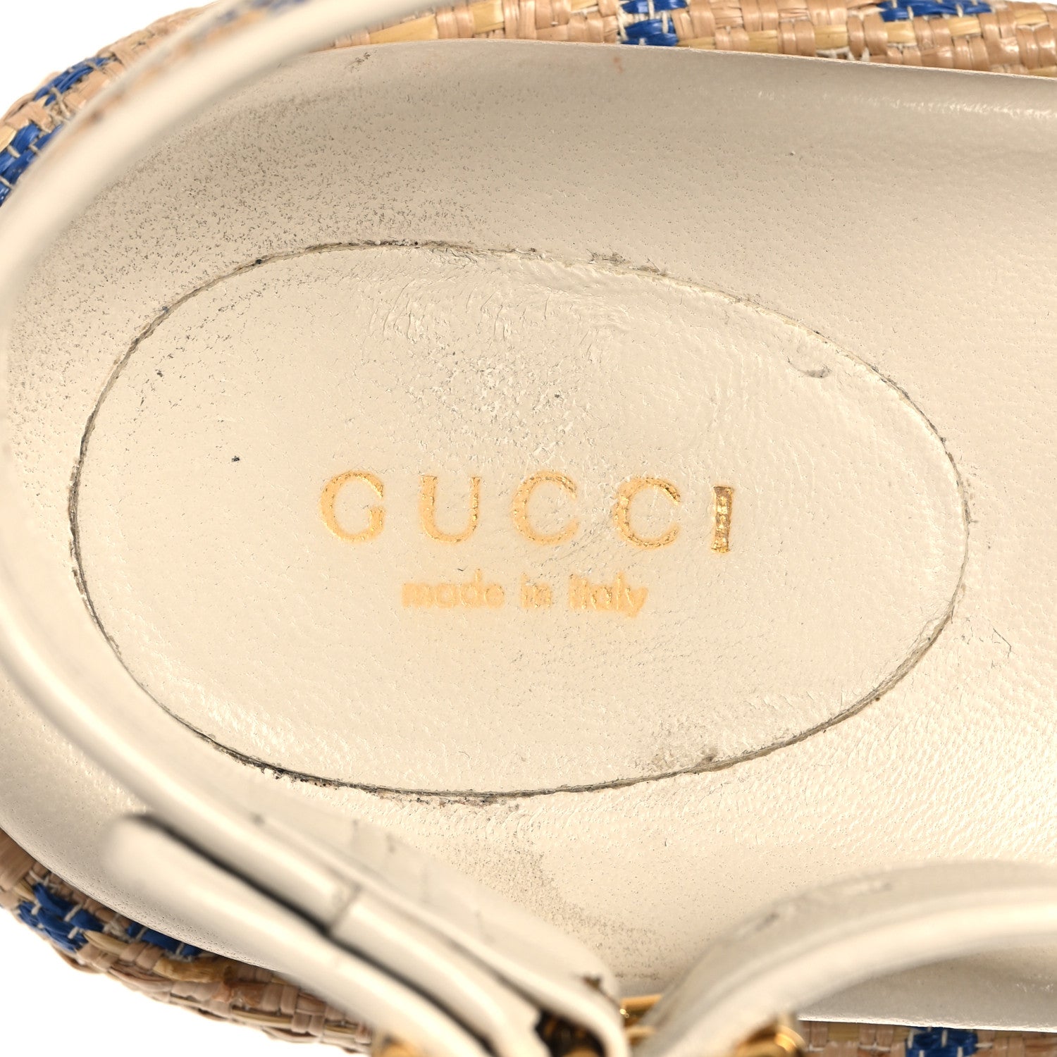 Gucci Raffia GG Monogram Granada Kid Angelina Platform 35mm Slingback Sandals 37.5 Natural Royale Mystic White 9 of 10
