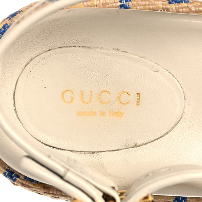 Gucci Raffia GG Monogram Granada Kid Angelina Platform 35mm Slingback Sandals 37.5 Natural Royale Mystic White 9 of 10