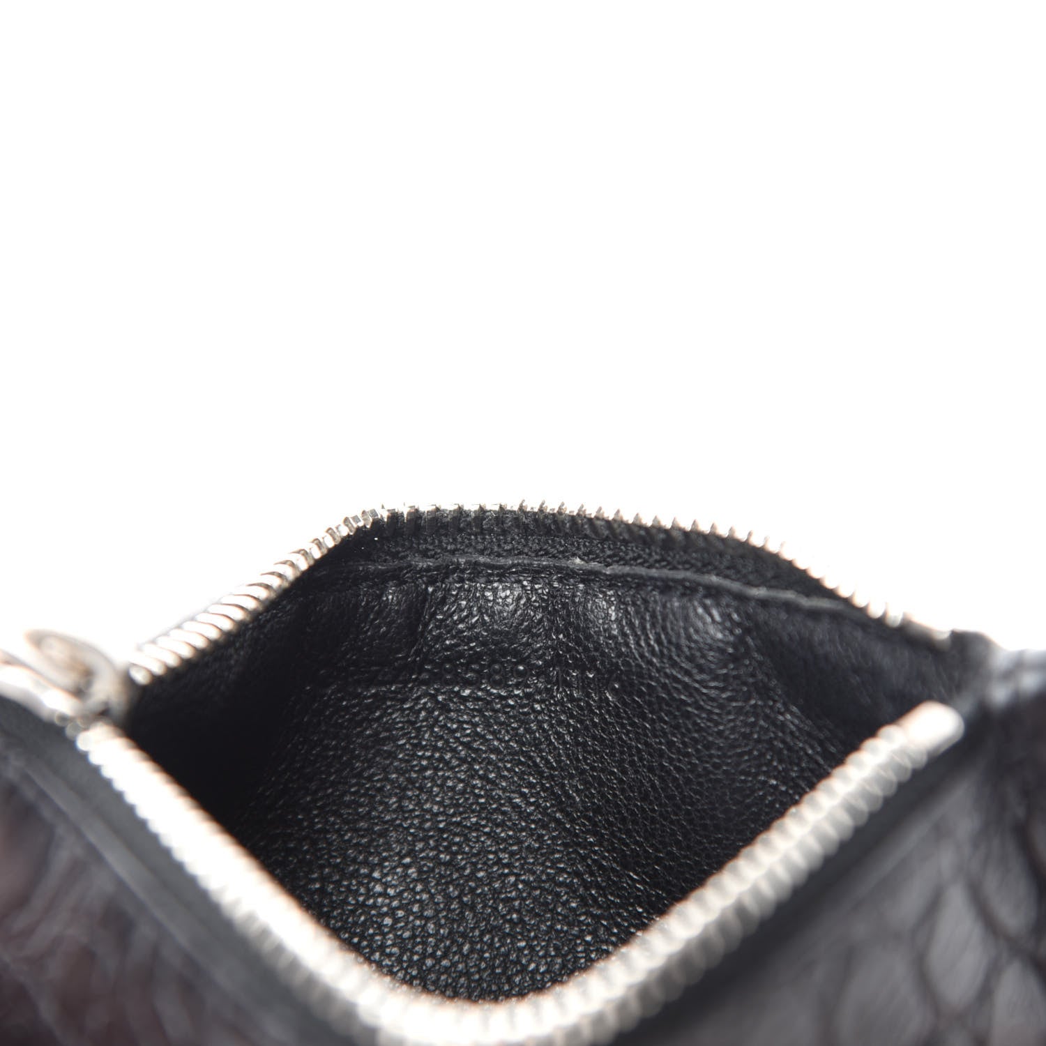 Saint Laurent Calfskin Crocodile Embossed 5 Fragments Zip Pouch Card Holder Black 8 of 8
