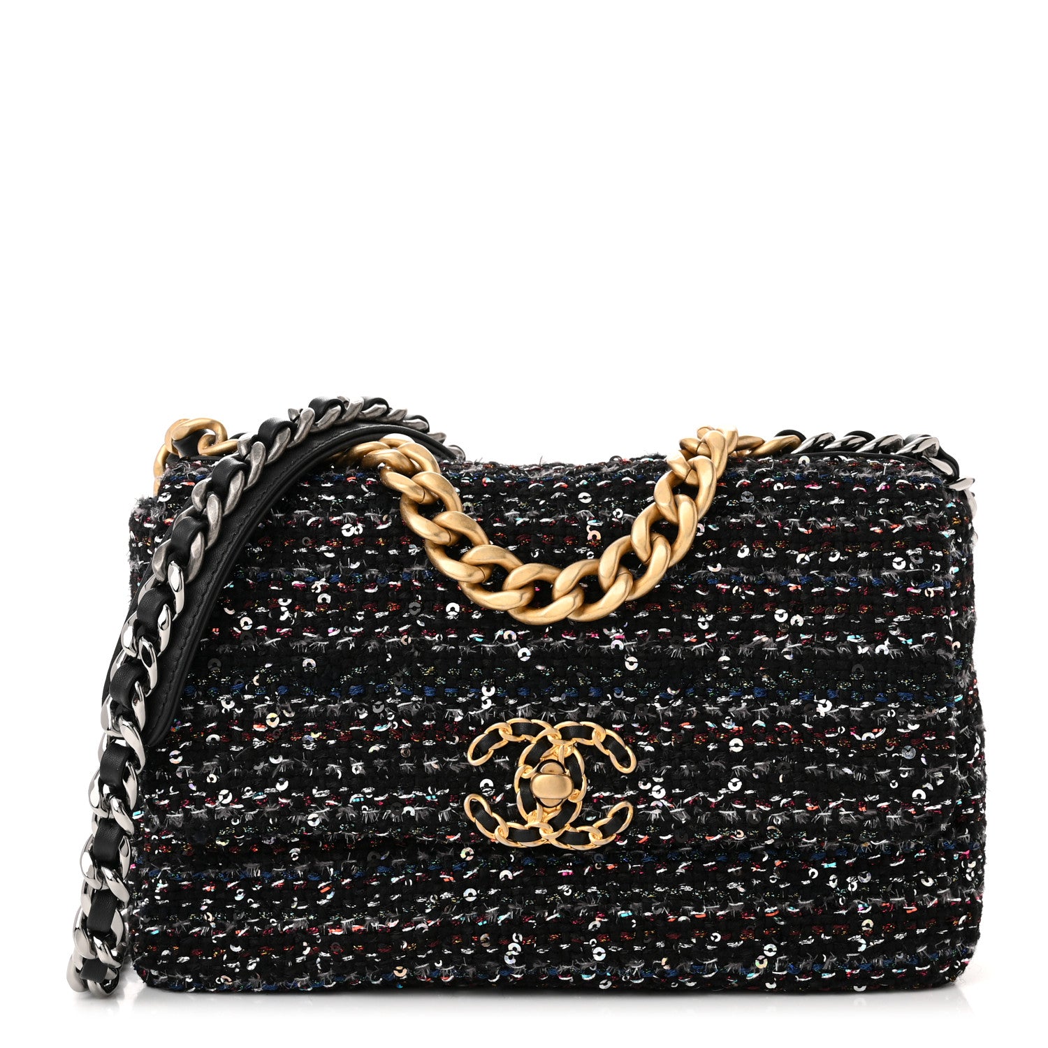 Chanel Tweed Sequin Quilted Medium Chanel 19 Flap Black Multicolor 1 of 10