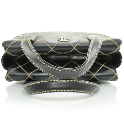 Chanel Leather Quilted Contrast Stitch Surpique Handbag Black 5 of 10