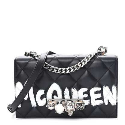 Alexander McQueen Calfskin Quilted Graffiti Knuckle Shoulder Bag Black 1 of 9