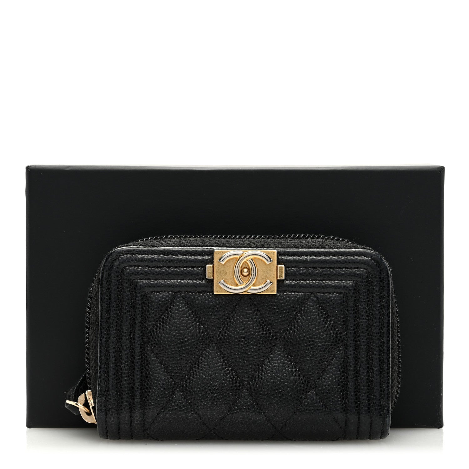 Chanel Caviar Quilted Boy Zip Around Coin Purse Wallet Black 8 of 8