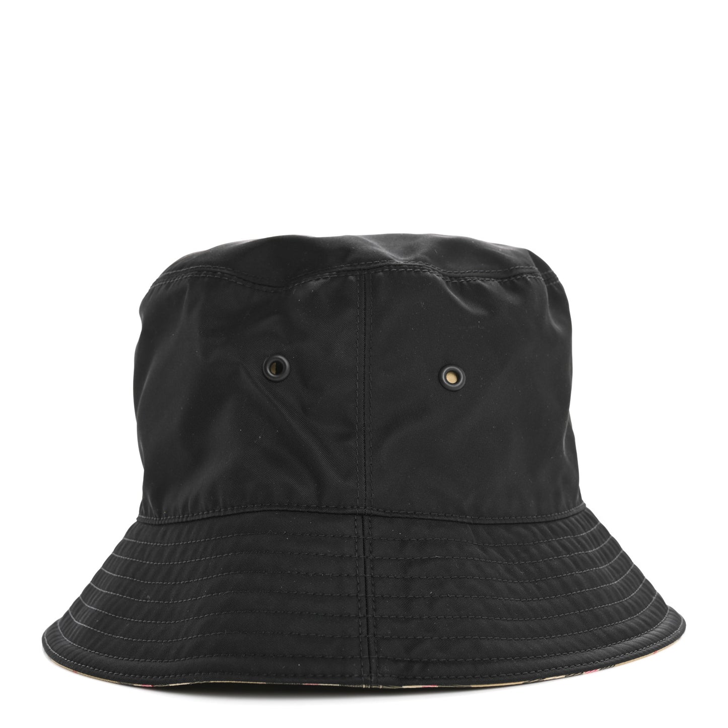 Cotton Gabardine Vintage Check Reversible Bucket Hat M Black Sand