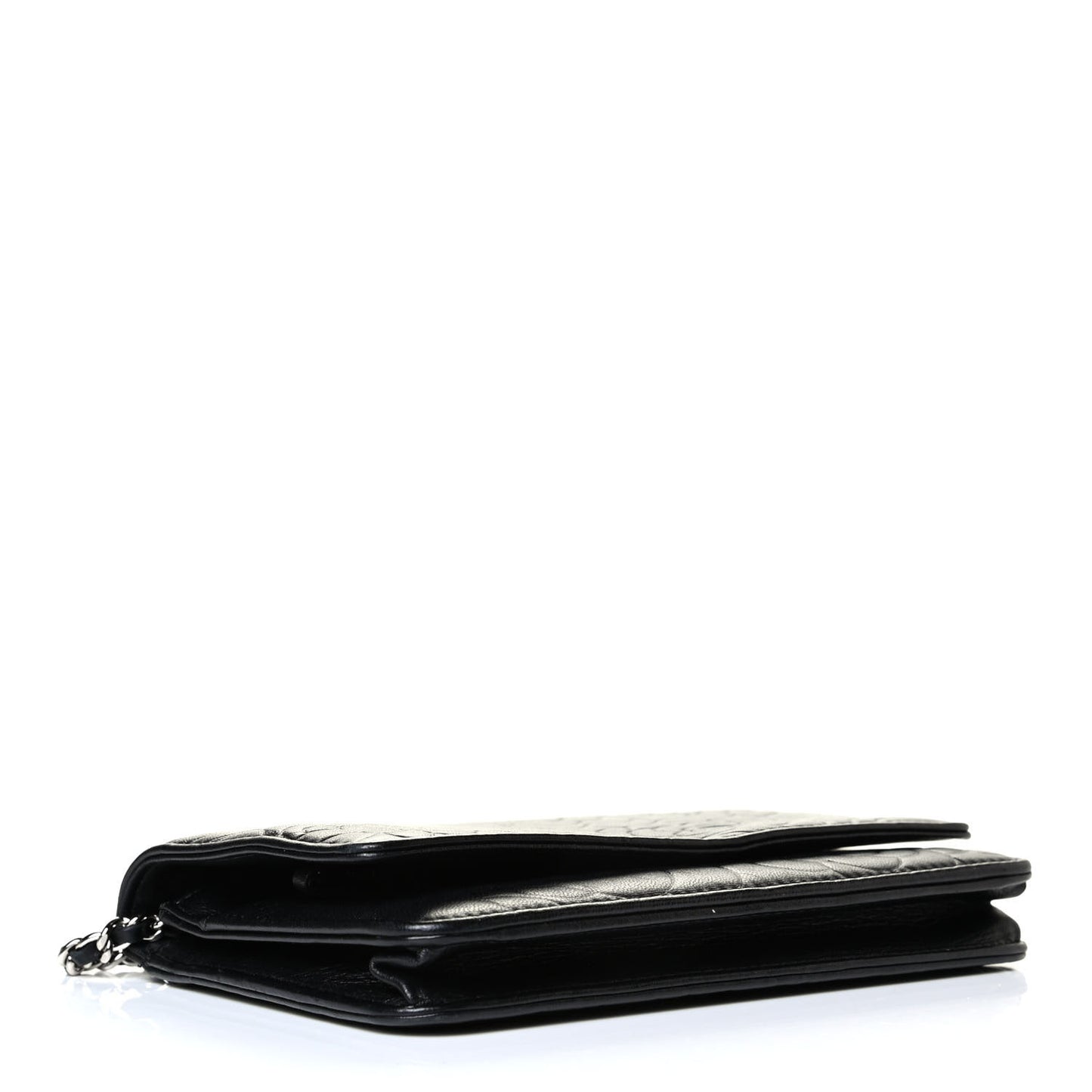 Lambskin Camellia Embossed Wallet on Chain WOC Black
