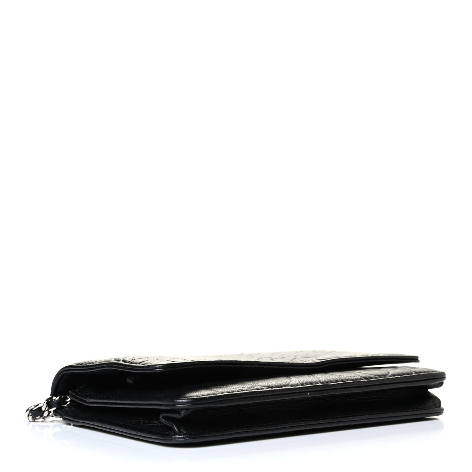 Chanel Lambskin Camellia Embossed Wallet on Chain WOC Black 3 of 7