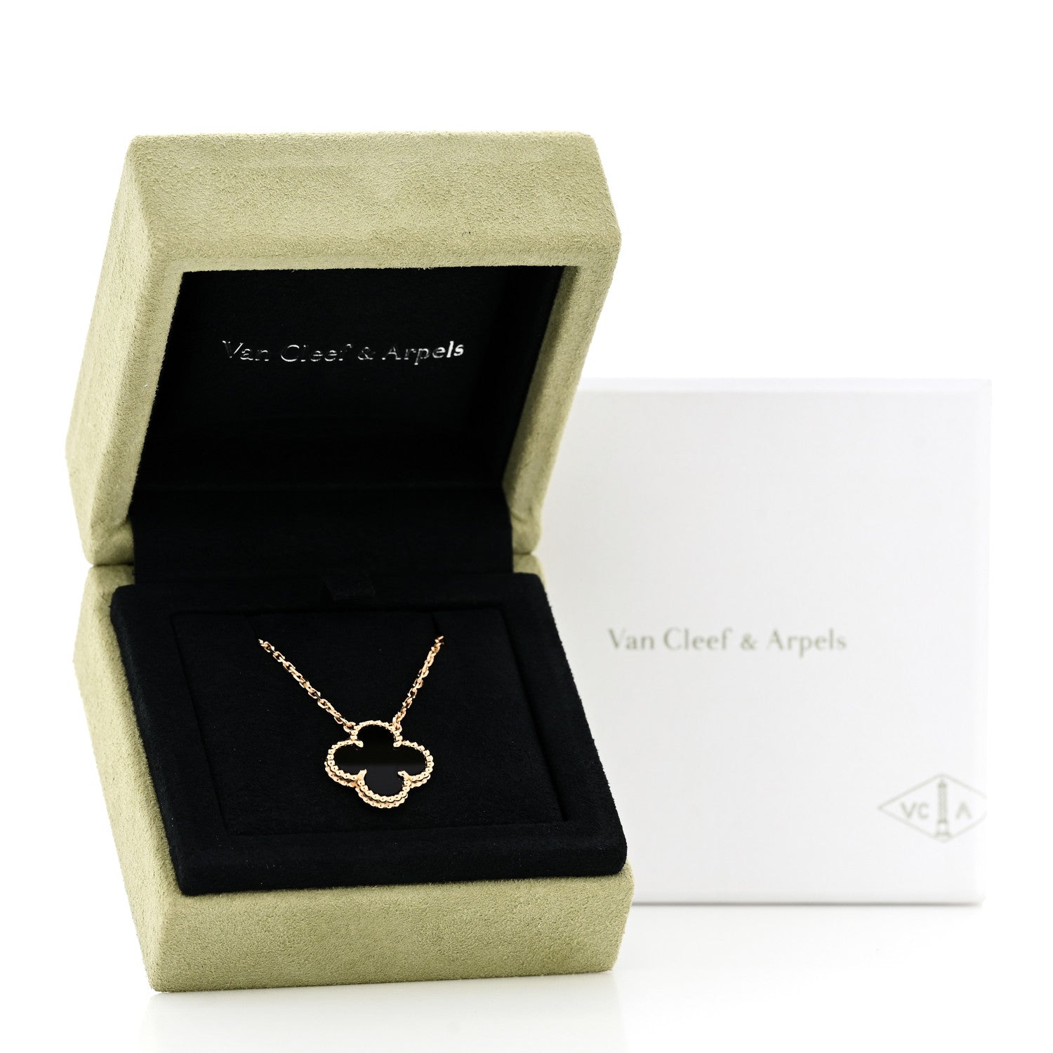 Van Cleef & Arpels 18K Yellow Gold Black Onyx Vintage Alhambra Pendant Necklace 6 of 6