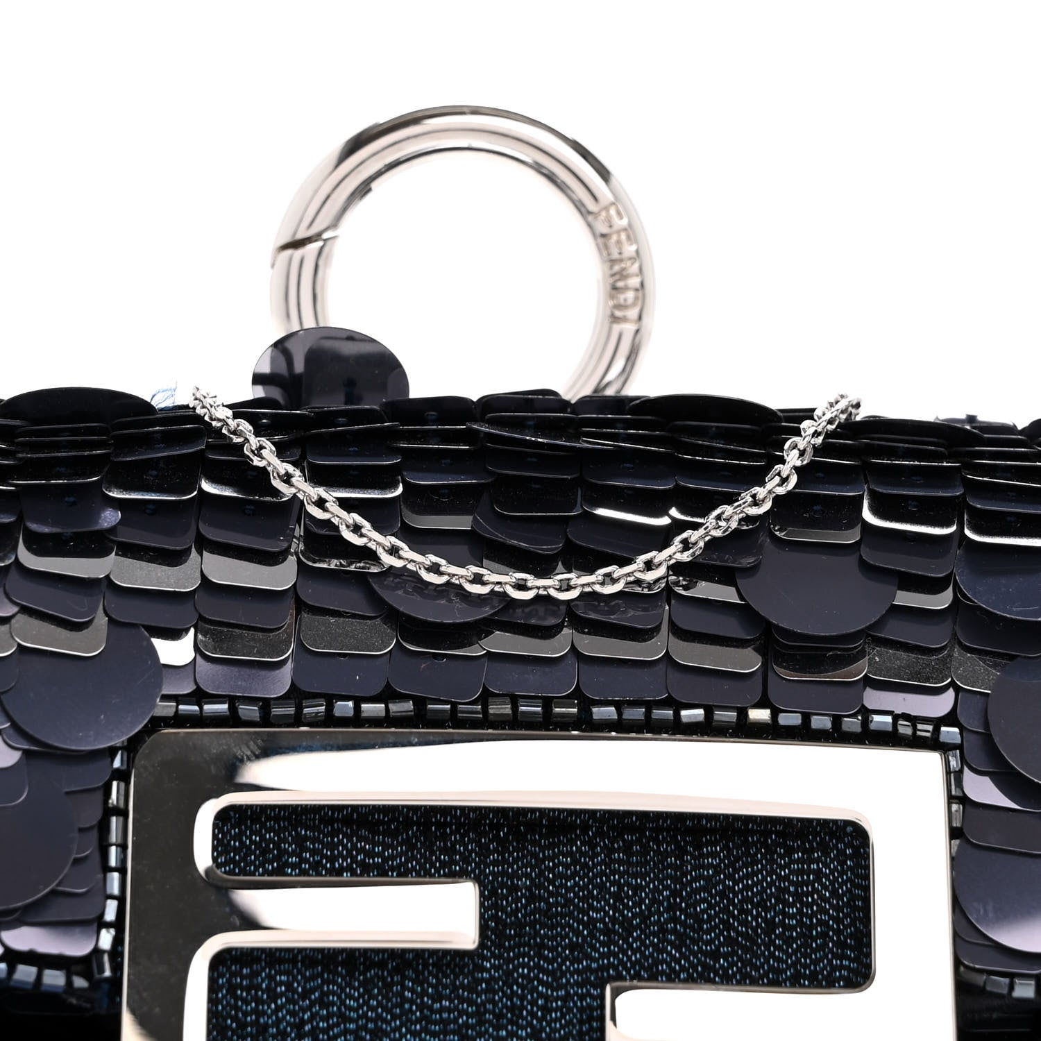 Fendi Sequin Paillettes Shiny Nappa Sex and the City Nano Maxi Buckle Baguette Charm Blue 8 of 12