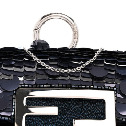 Fendi Sequin Paillettes Shiny Nappa Sex and the City Nano Maxi Buckle Baguette Charm Blue 8 of 12
