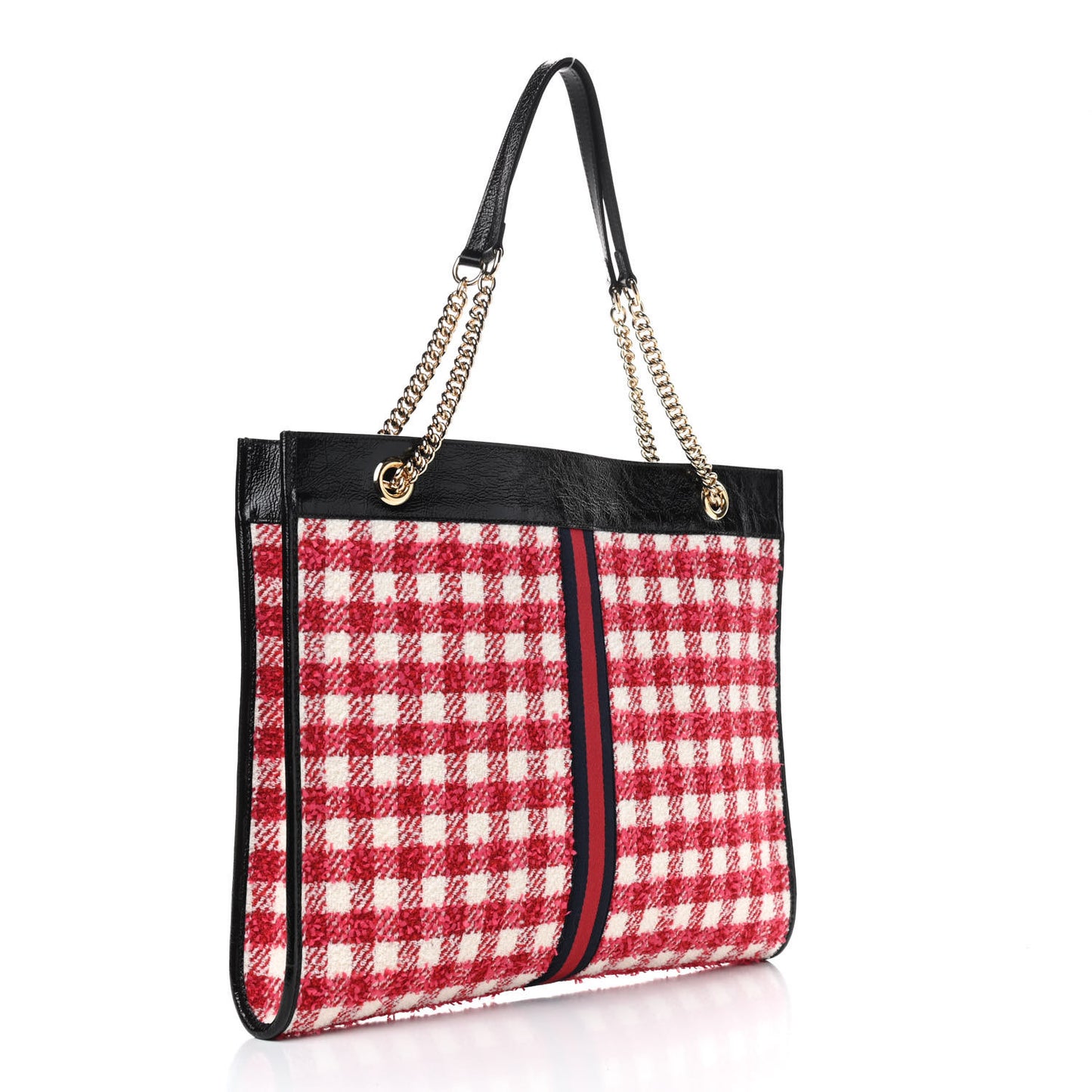 Tweed Check Large Rajah Chain Tote Black Red