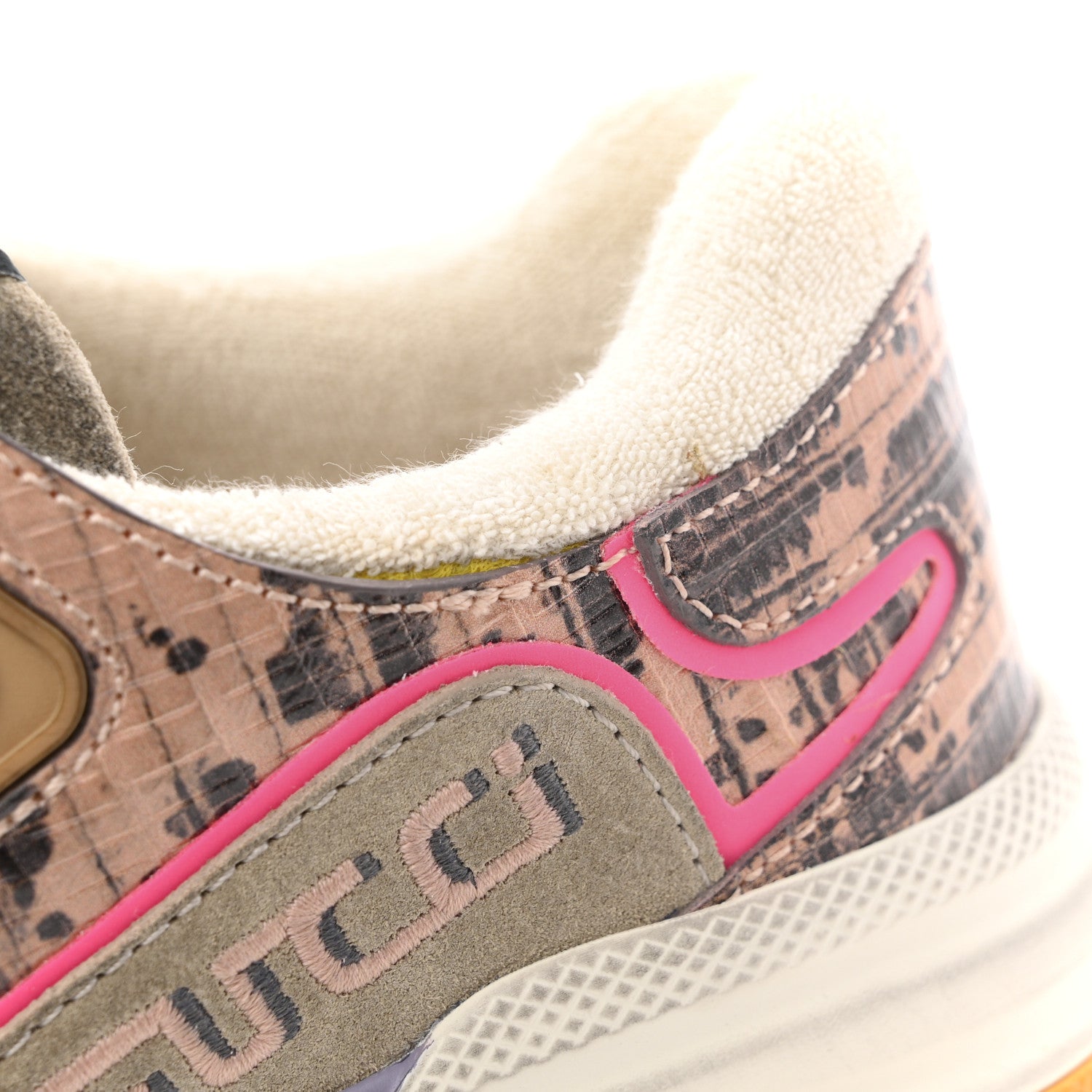 Gucci Suede Calfskin Tejus Printed Womens Ultrapace Sneakers 37.5 Pink Silver Oatmeal Yolk 9 of 12