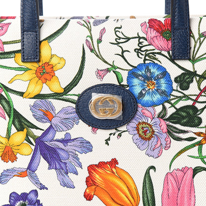 Gucci Canvas Medium Flora Tote White Multicolor Blue Agata 9 of 9