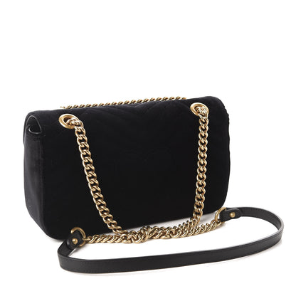 Gucci Velvet Matelasse Small GG Marmont Shoulder Bag Black 3 of 10