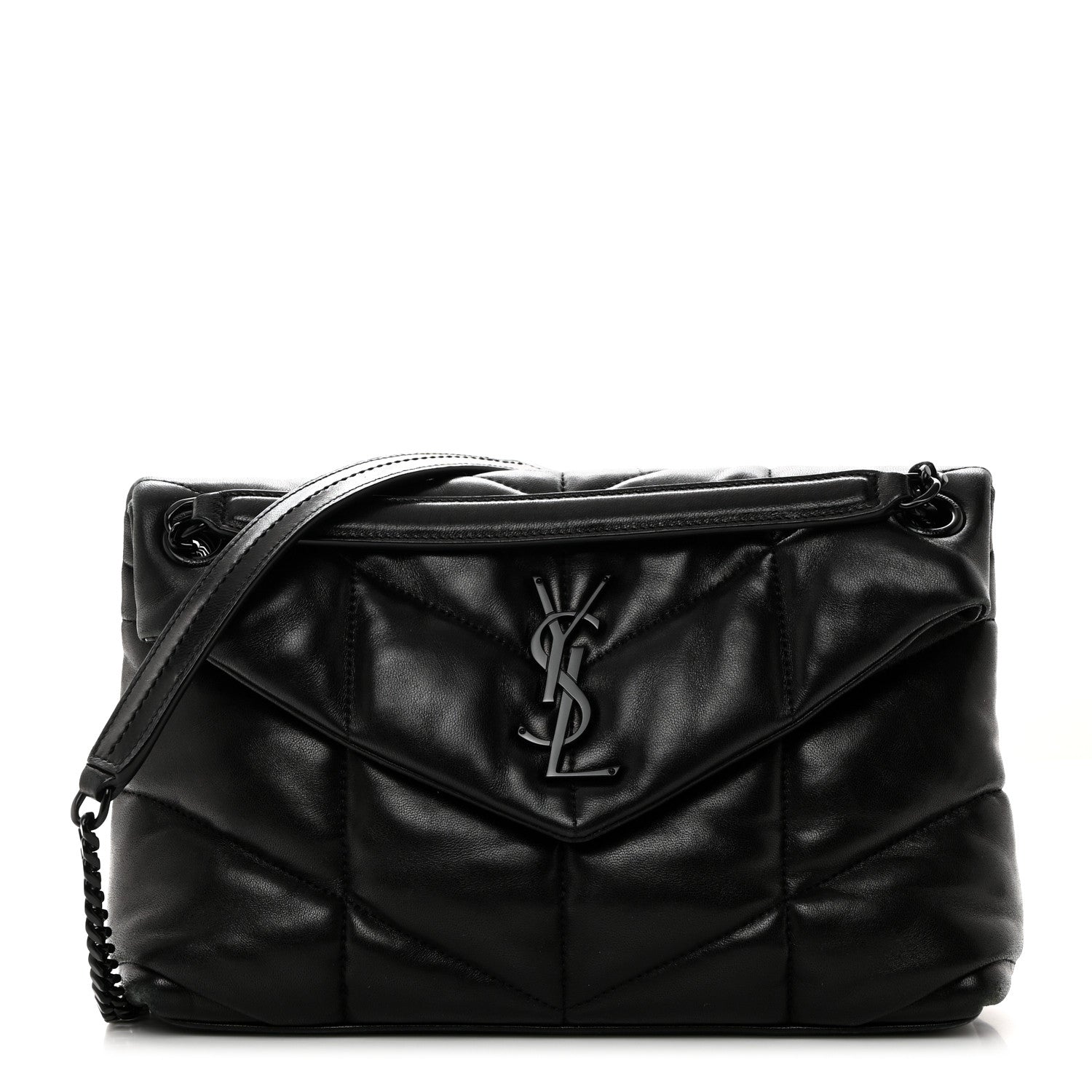 Saint Laurent Lambskin Quilted Monogram Monochrome Small Loulou Puffer Chain Satchel Black 1 of 10