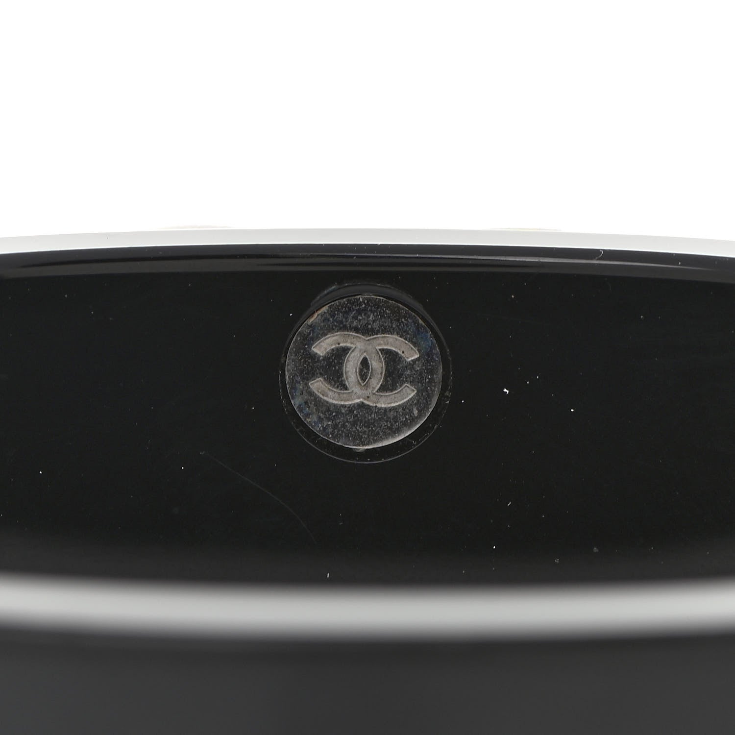 Chanel Resin Pearl Crystal CC Cuff Black 7 of 7